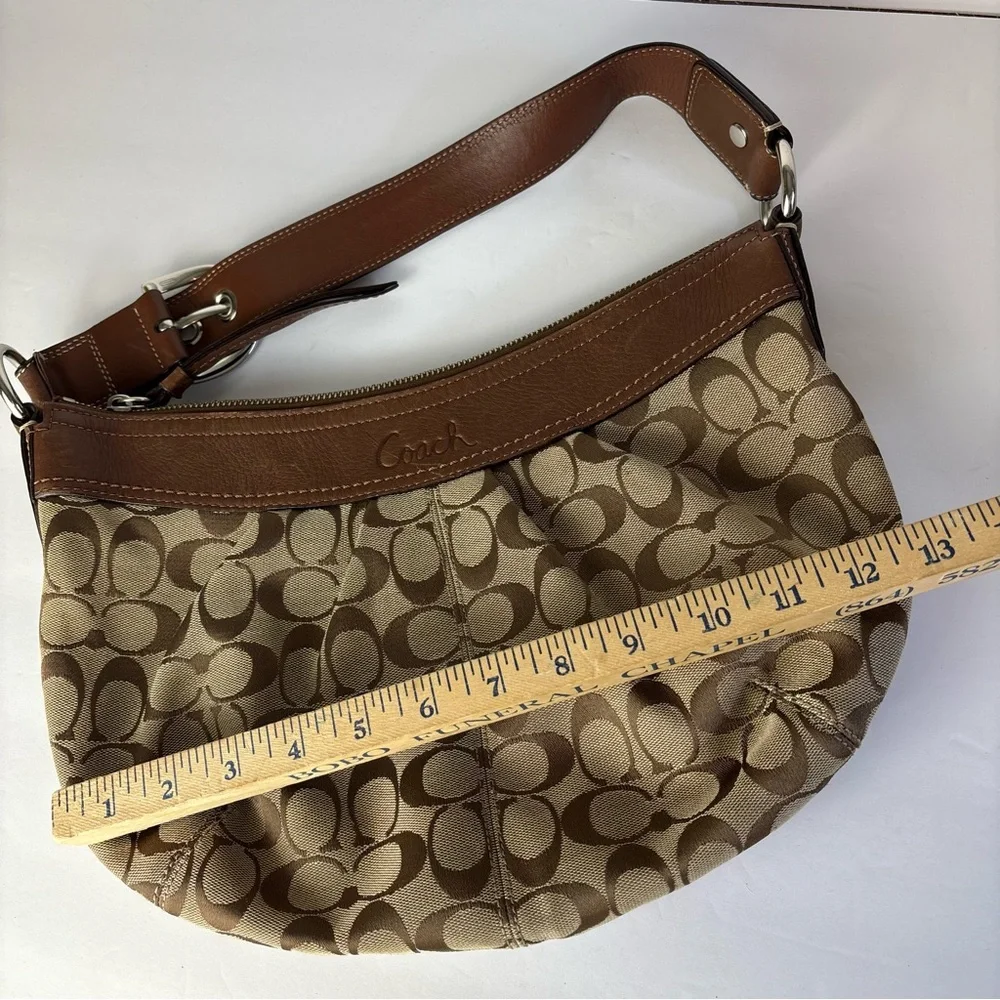 Coach Hobo Tan and Brown Signature Shoulder Bag Canvas Leather - Picture 11 of 12